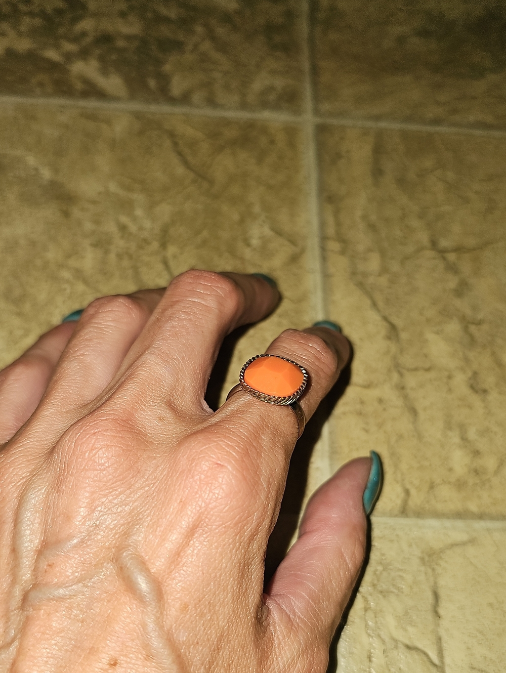 Orange Stone Silver-Tone Statement Ring